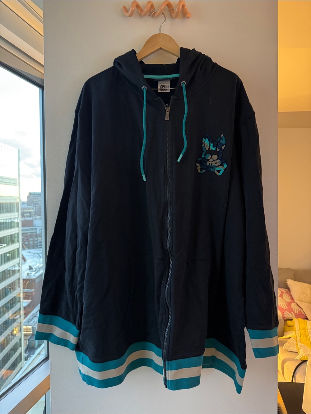 Psycho Bunny Black Hoodie with Teal Accents